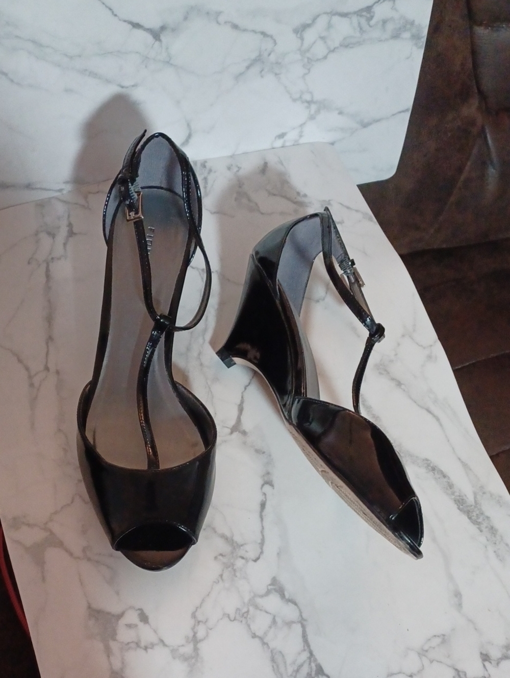 4/$40 Black T-Strap Peep Toe Heels - Size 9